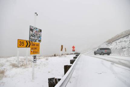 Snowy road in Aotearoa during polar blast.