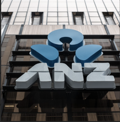 ANZ large logo on front of corporate office building